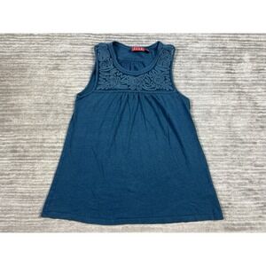 Elle Top Womens Small Blue Floral Sleeveless Cotton Blend Tank‎